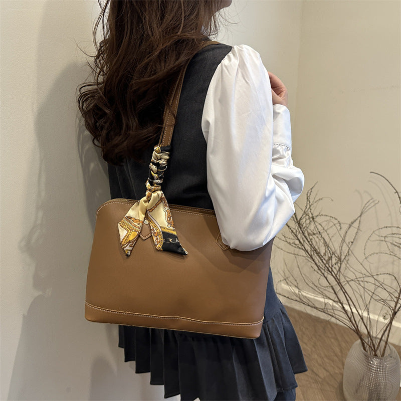 Elegant Structured Tote Bag with Decorative Scarf Kalsten