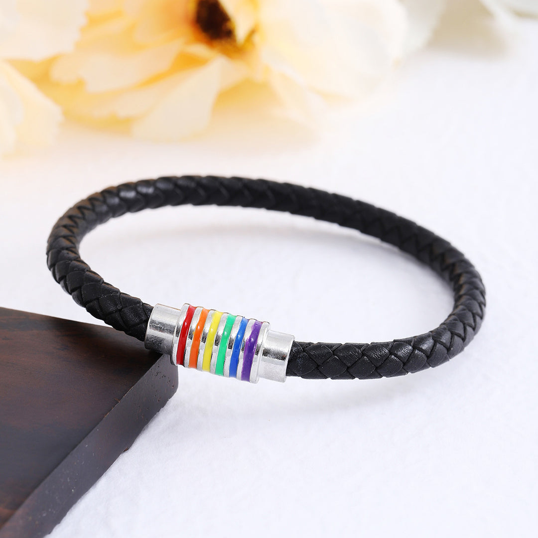Leather Braided Bracelet with Colorful Accent Kalsten
