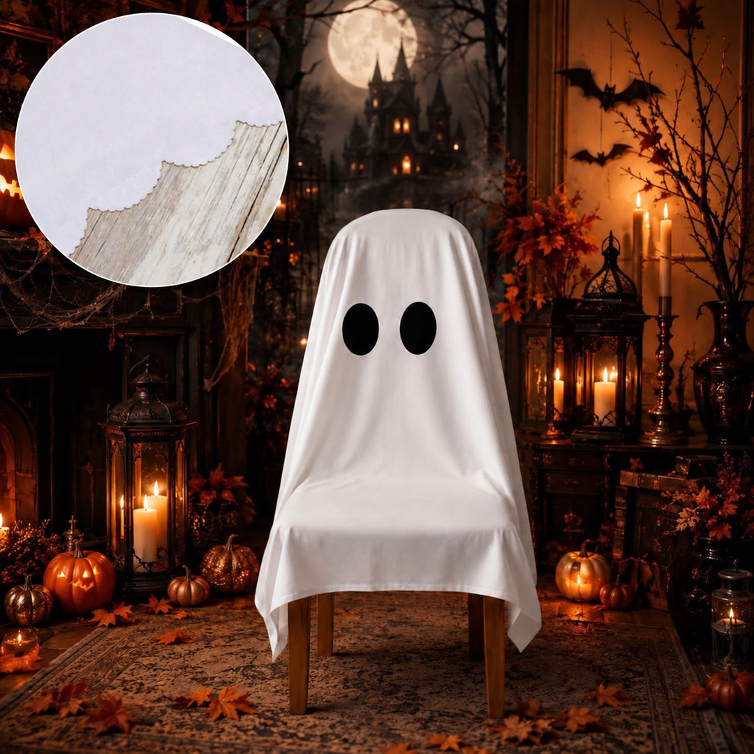 Halloween Chair Cover made of Cotton with Spooky Face and Zigzag Hem