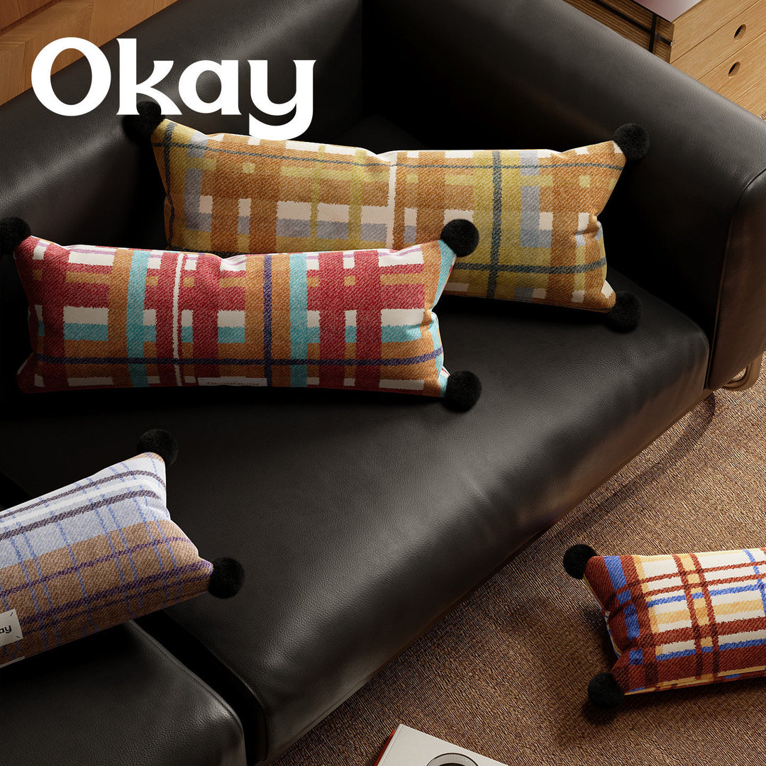 Rectangular Plaid Pom-Pom Lumbar Pillow Cover