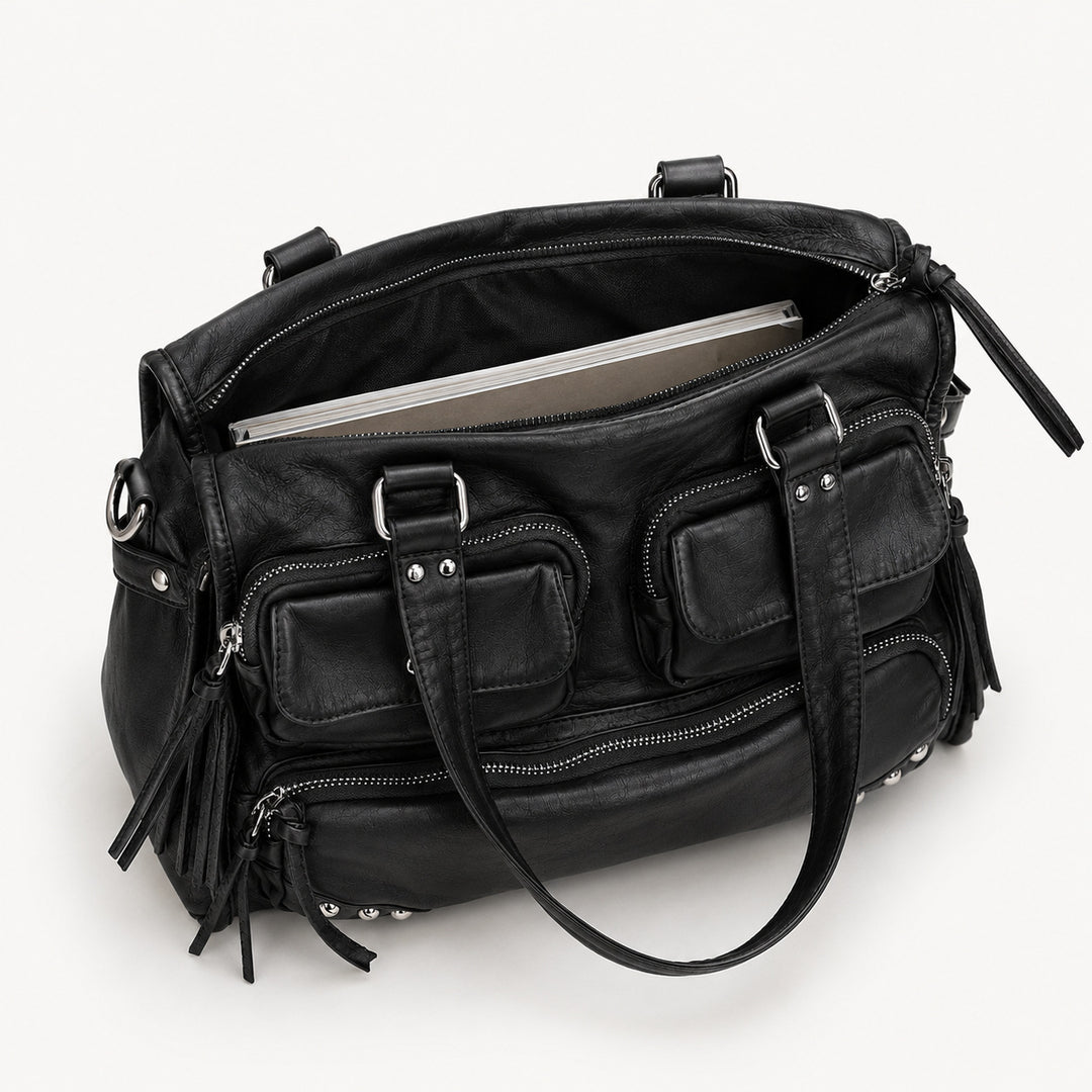 Multi-Pocket Leather Satchel Bag