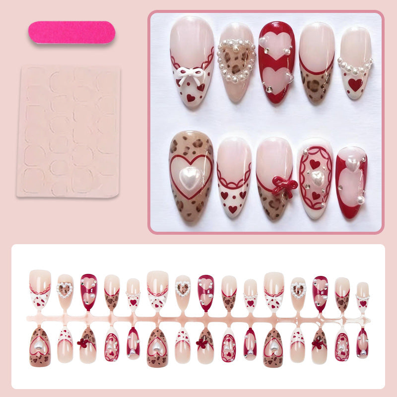 Nail set with romantic heart and bow decorations Kalsten