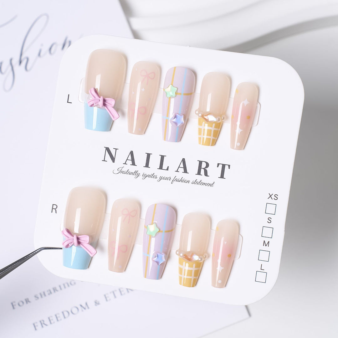 Artistic Press-On Nail Set with Cute Character Designs Kalsten