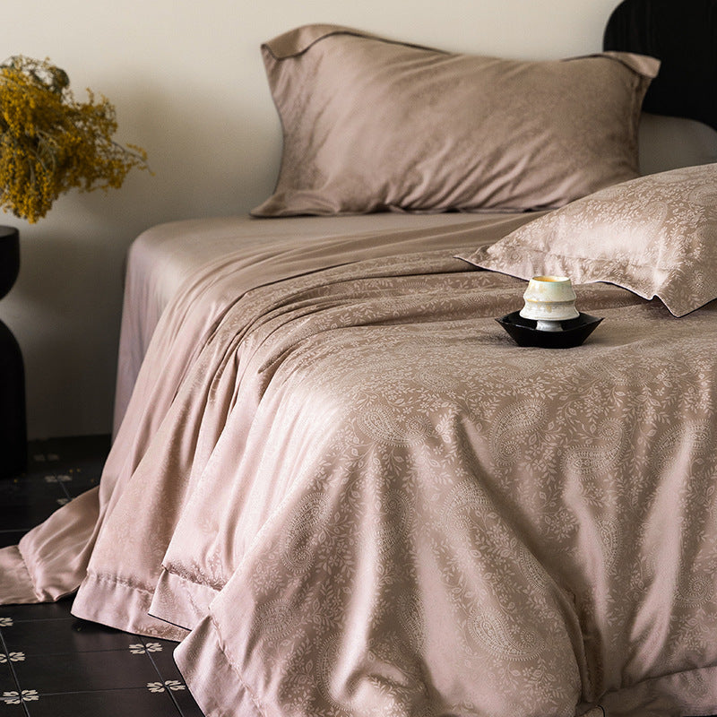 Fine jacquard satin bedding set with tone-on-tone pattern and concealed zipper