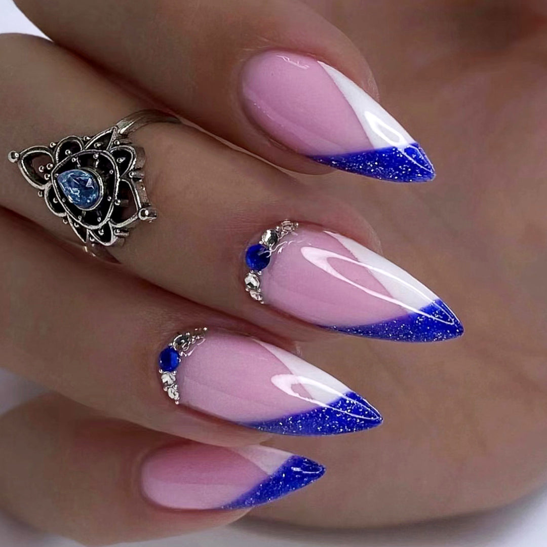 Elegant Stiletto Nail Art Extensions with Rhinestones