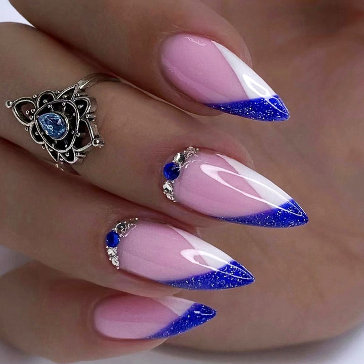 Elegant Stiletto Nail Art Extensions with Rhinestones