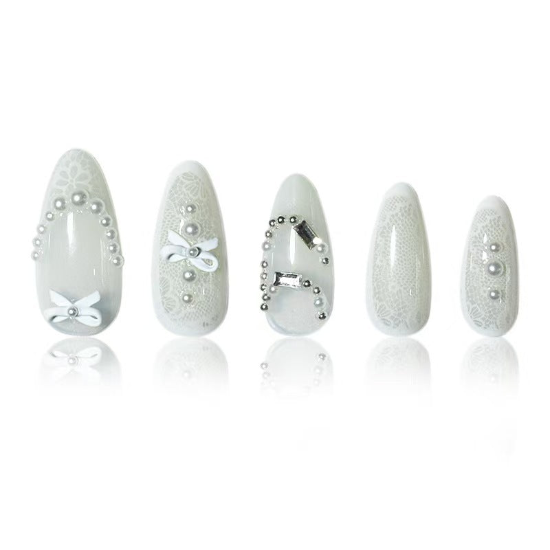 Elegant French Tip Lace Detail Press-On Nails Kalsten