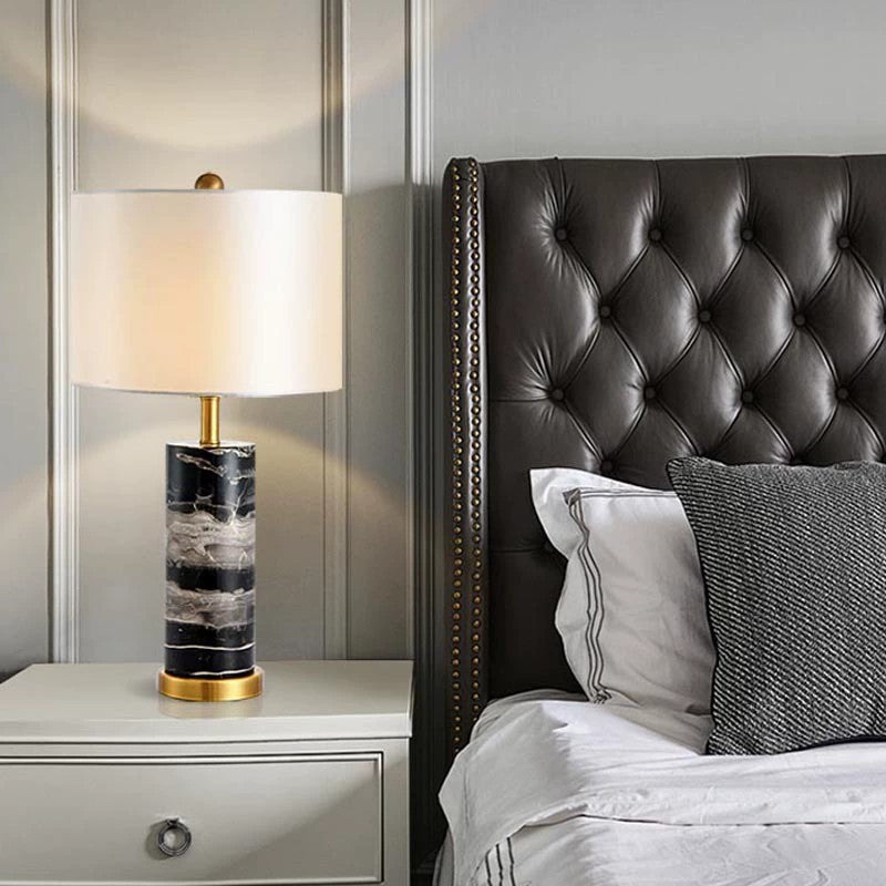 Marble Base Table Lamp with Elegant Fabric Shade