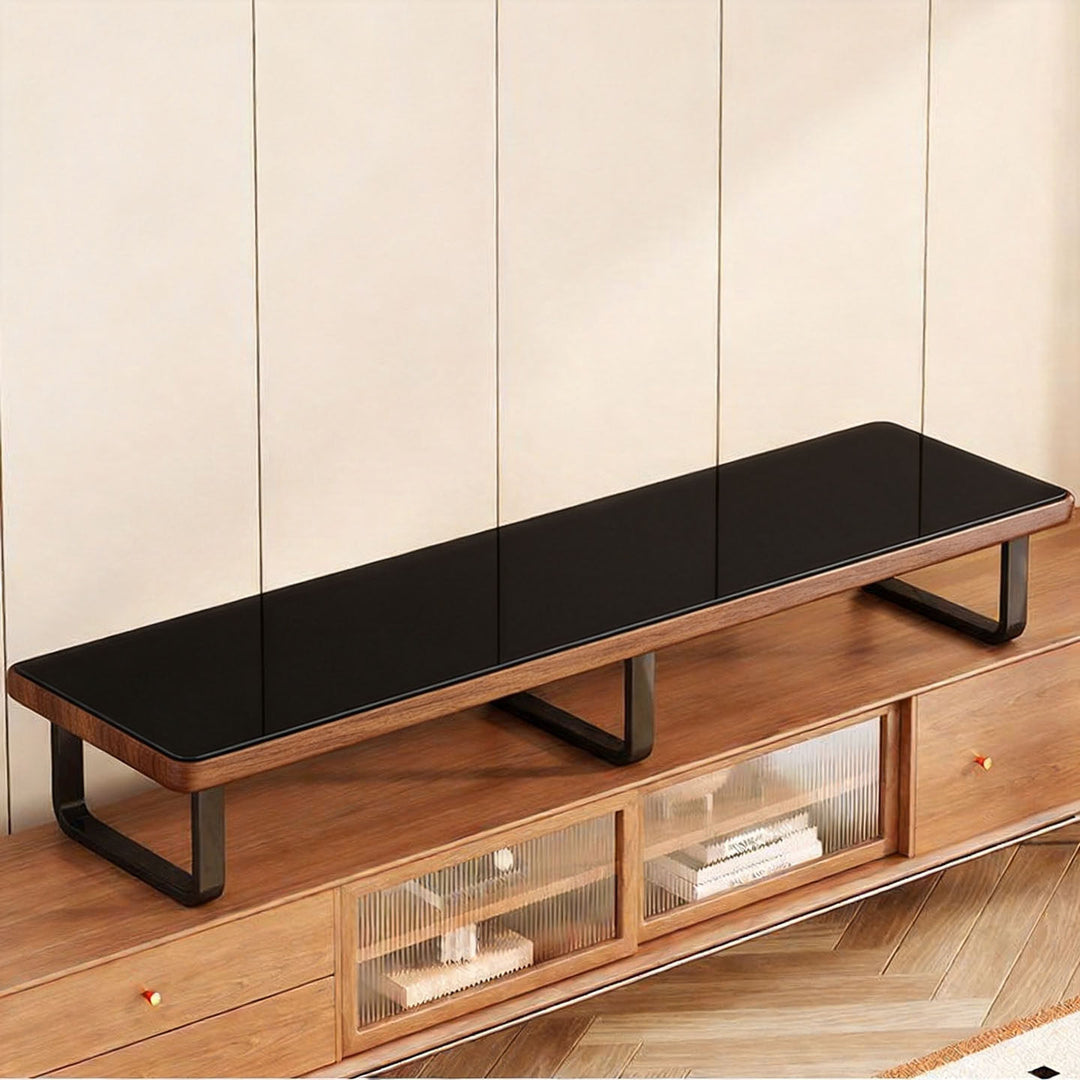 Wide Wooden TV Stand Riser with Metal U-Leg Elevating Shelf