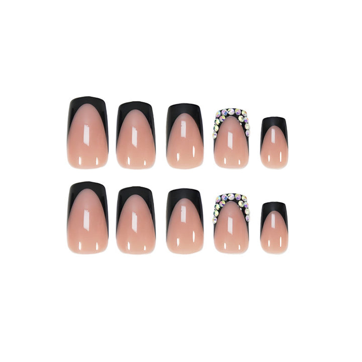 Artificial nail set with elegant black tips and sparkling accents Kalsten