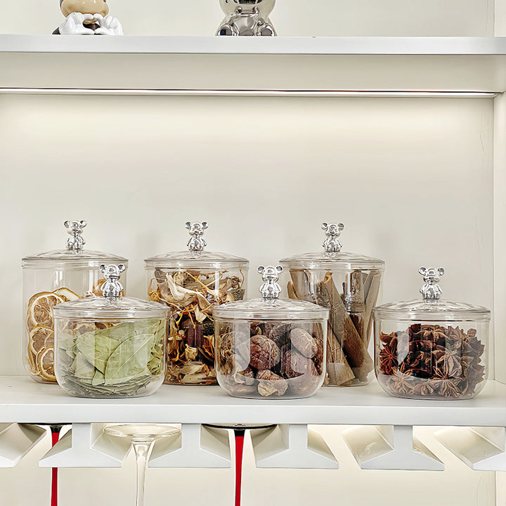 Round acrylic storage container with bear lid for chocolates and sweets