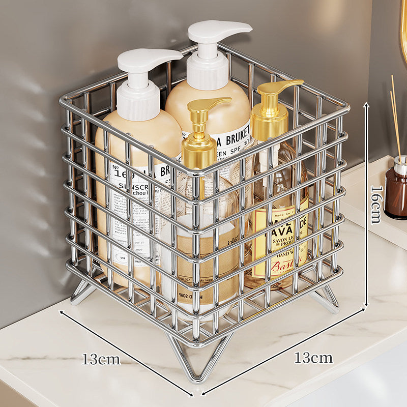 Square Chrome Wire Countertop Bathroom Bottle Organizer with Raised Feet