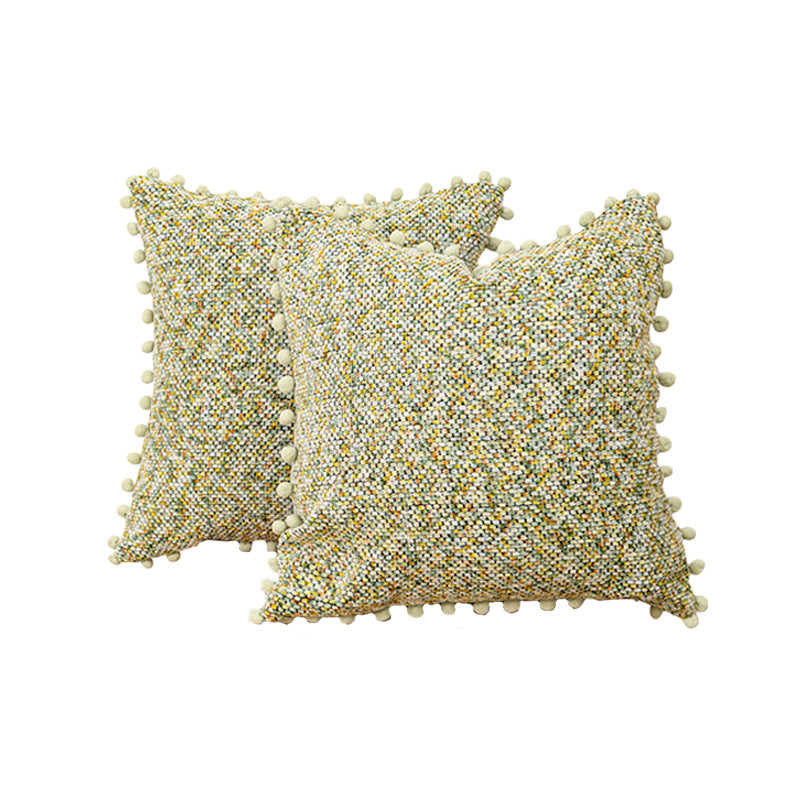 Decorative Textured Bouclé Throw Pillow Set with Pom-Pom Trim