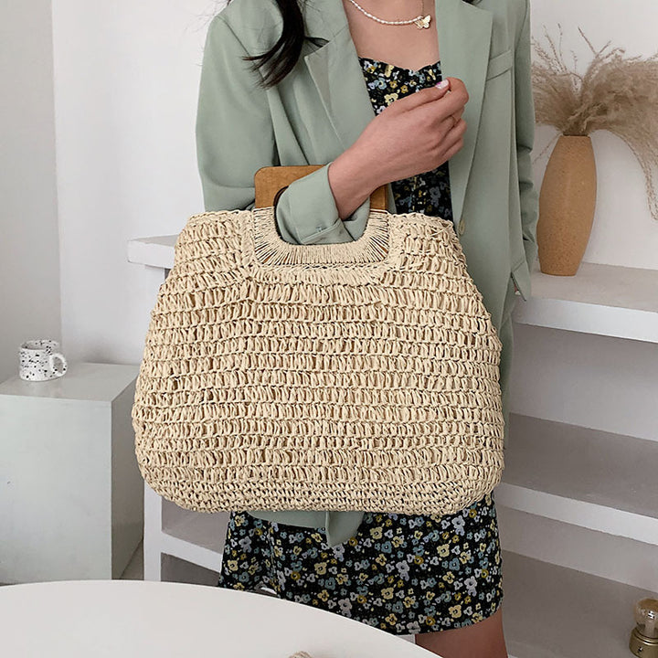 Handmade tote bag with wooden handle Kalsten