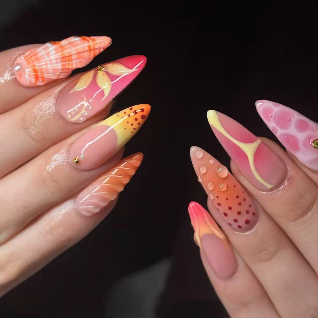 Exquisite Artificial Nails with Floral Accents Kalsten
