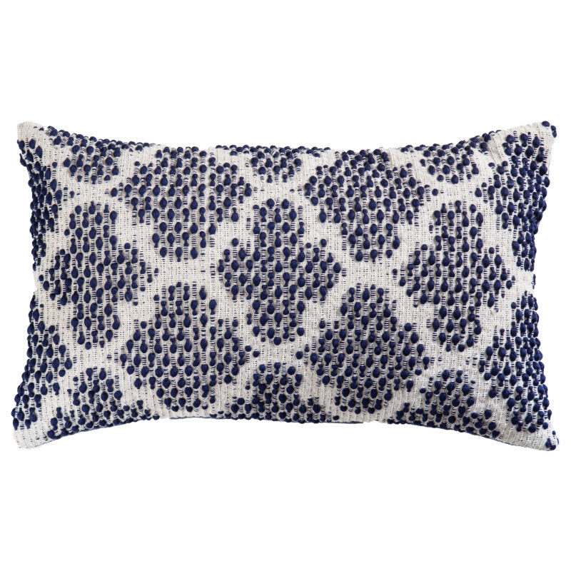 Decorative square cushion cover made of cotton-linen with tufted stripes and bouclé accents