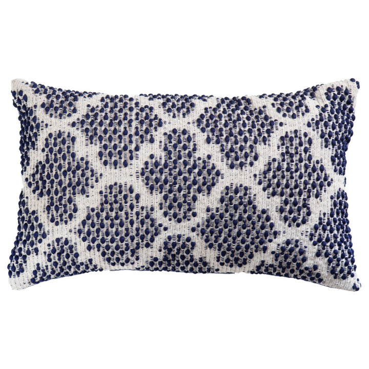 Decorative square cushion cover made of cotton-linen with tufted stripes and bouclé accents