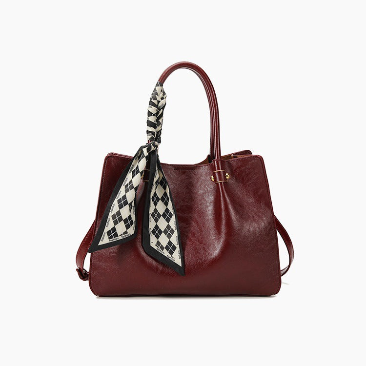 Chic Leather Tote Bag with Scarf Detail
