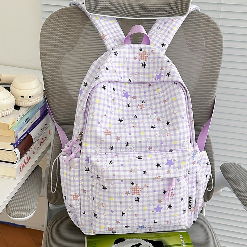 Stylish Checked Star-Patterned Backpack Kalsten