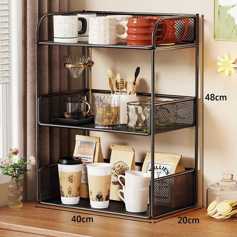 Tiered Metal Mesh Countertop Organizer Shelf with Raised Mesh Sides