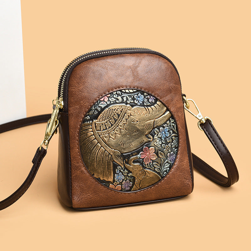 Artistic Embossed Leather Crossbody Bag