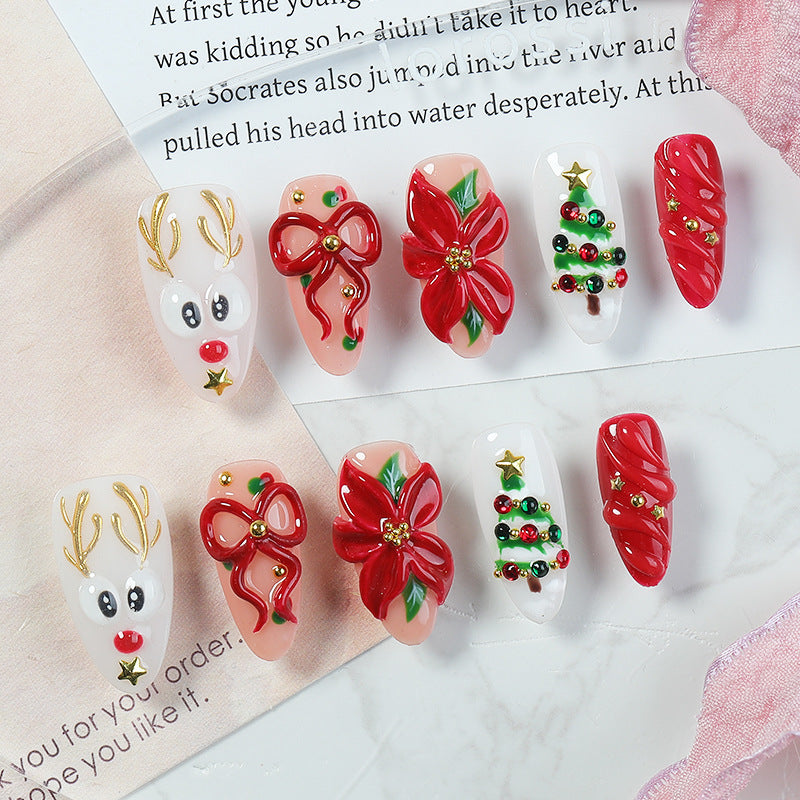 Creative Christmas Art Nail Set with Festive Designs and Glitter Accents Kalsten