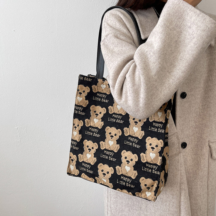 Cute Bear Print Canvas Tote Bag