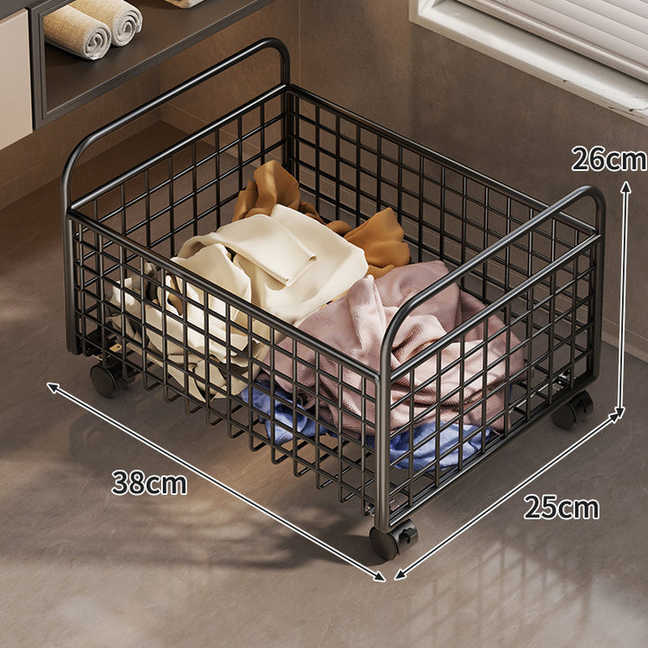 Metal Wire Grid Storage Basket with Raised Side Handles