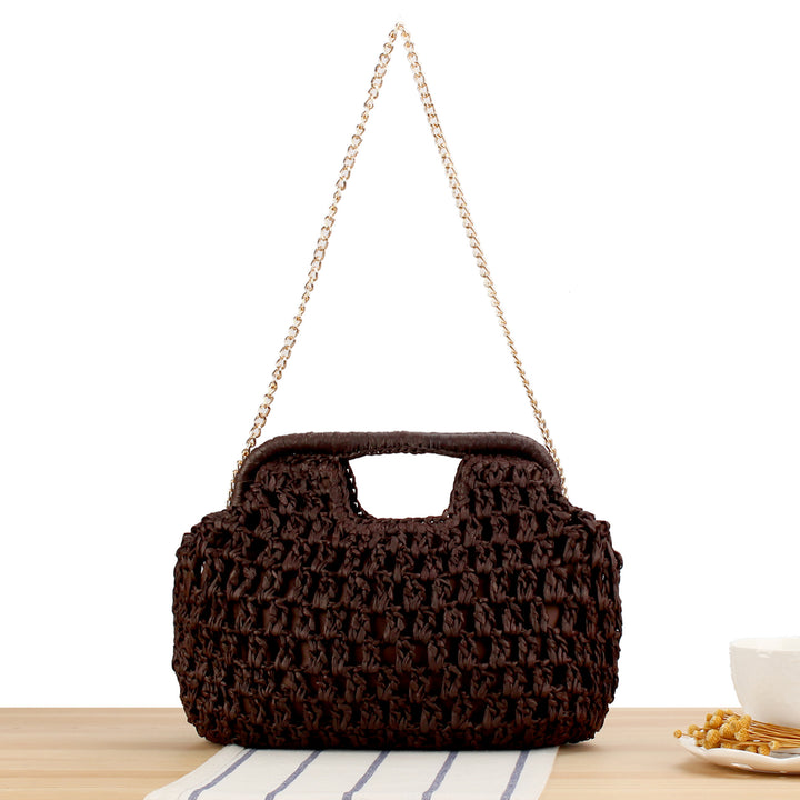 Beach Shoulder Bag Made of Natural Weave with Elegant Chain Decoration Kalsten
