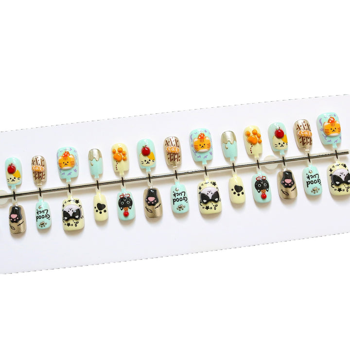 Playful Animal-Themed Press-On Nail Art
