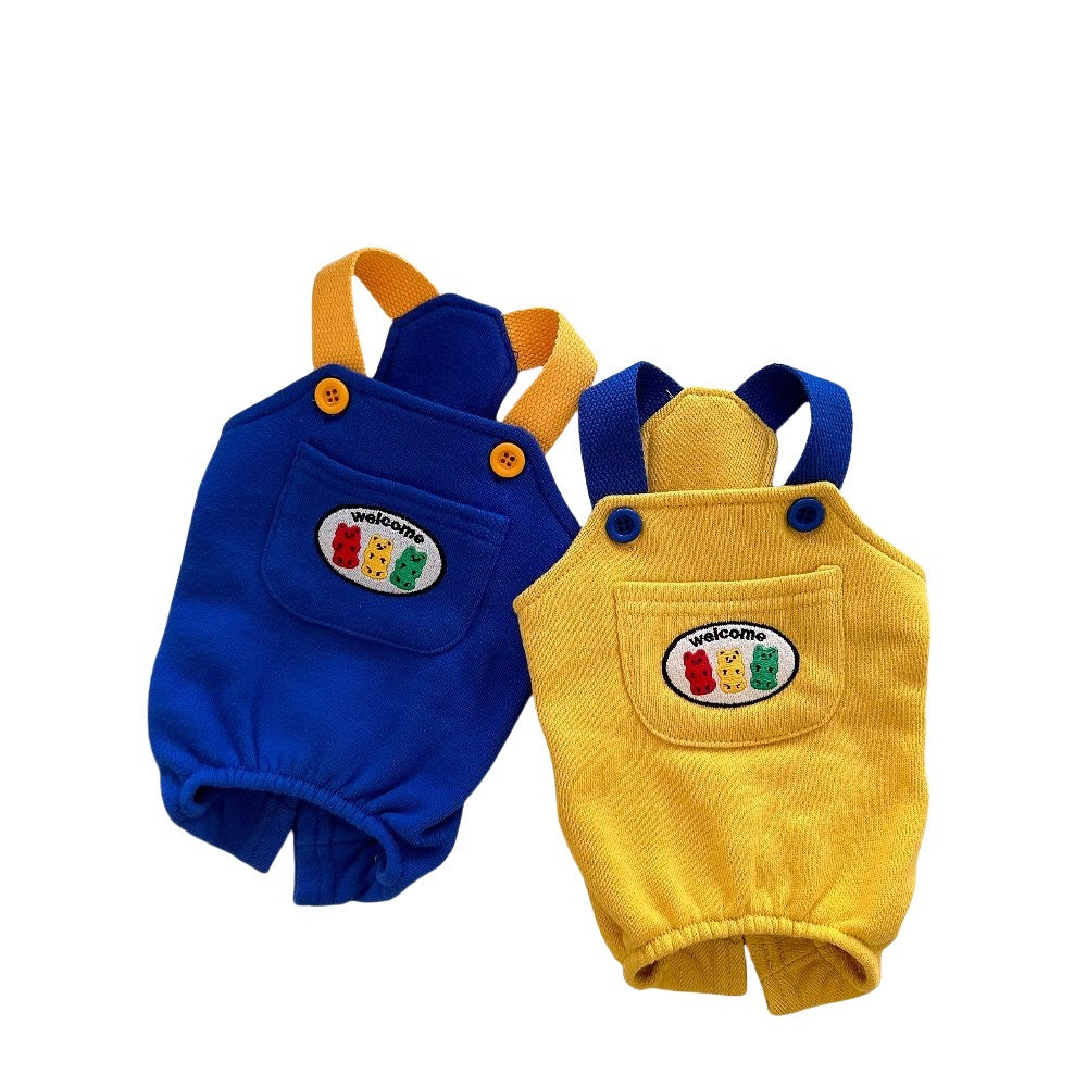 Dog Knit Overall Romper with Back Pocket and Buttoned Straps