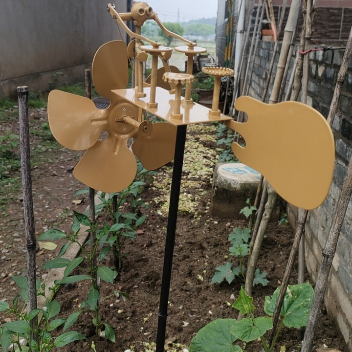 Metal Kinetic Wind Spinner Garden Sculpture With Multi-Blade Vane Adjustable Stake