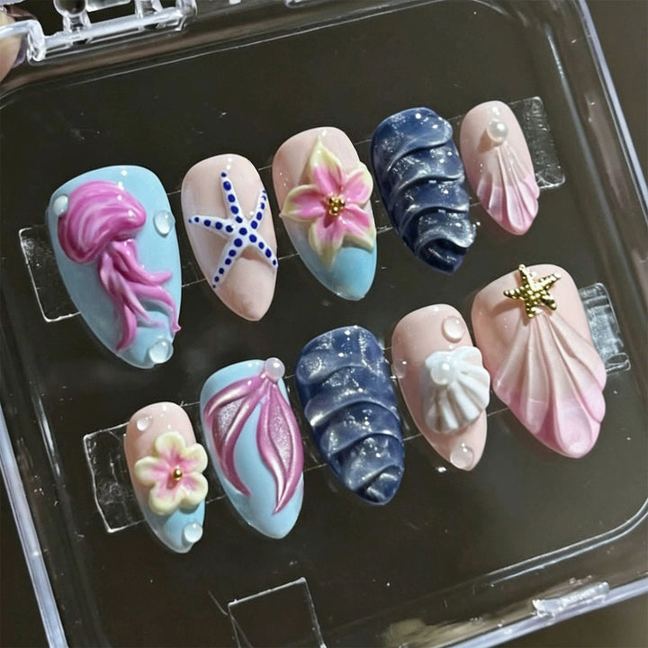 Ocean-Inspired Artistic Press-On Nail Set