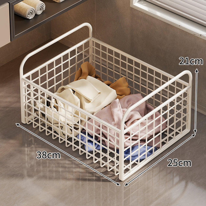 Metal Wire Grid Storage Basket with Raised Side Handles