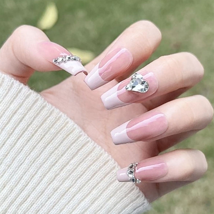 Decorative Stiletto Press-On Nails with Rhinestone Accents