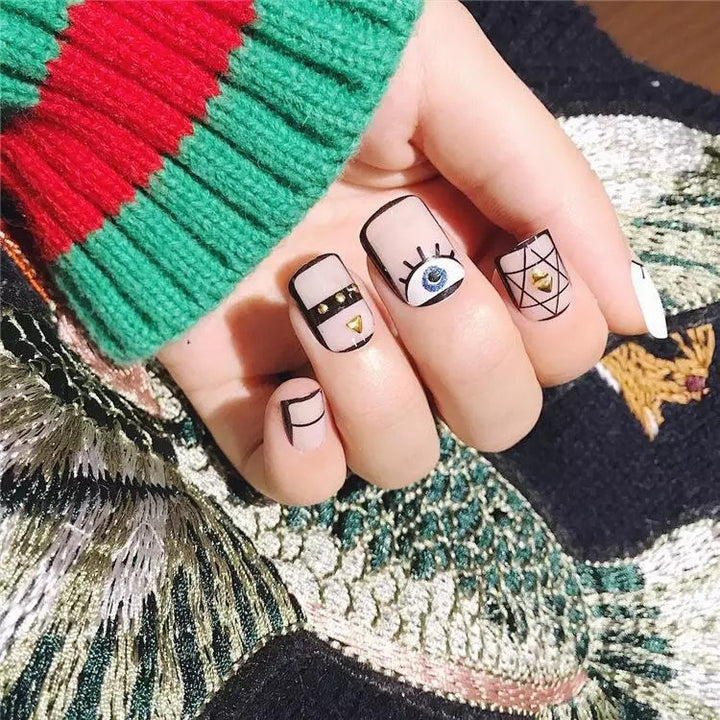 Artistic Press-On Nail Set with Eye Motif