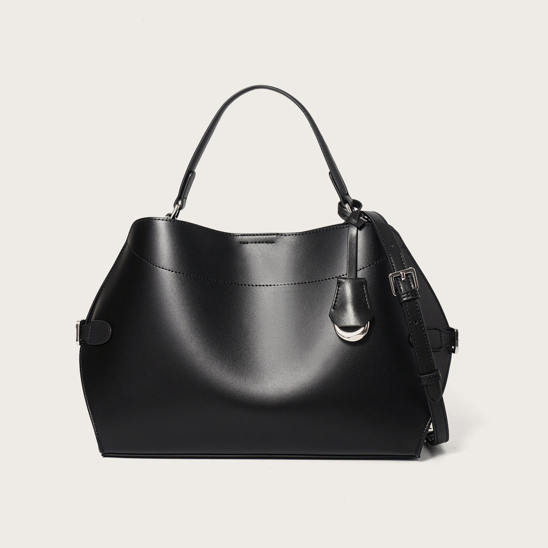 Structured Smooth Leather Top-Handle Tote Bag with Silver Hardware