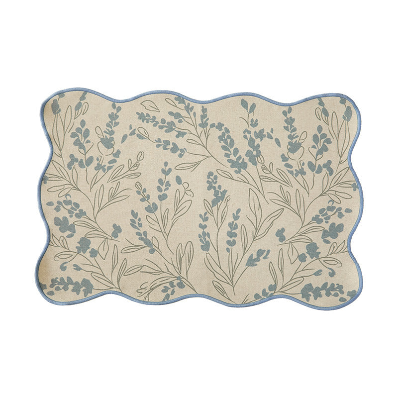 Shaped table set with curved contour and botanical leaf pattern Kalsten