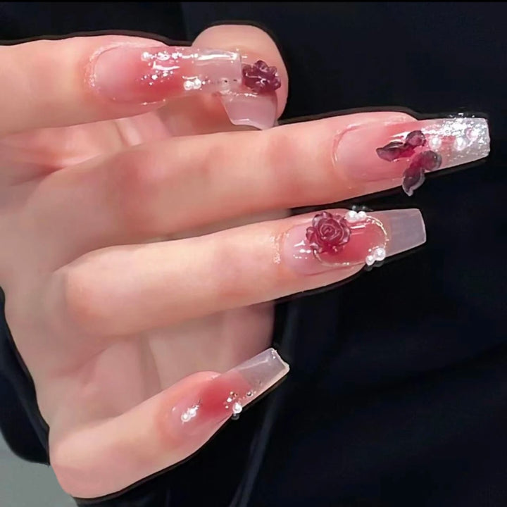 Artistic Floral Embellished Press-On Nail Set Kalsten