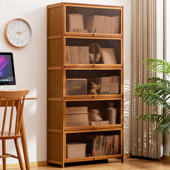 Bookcase with Transparent Glass Doors and Sturdy Shelves Kalsten