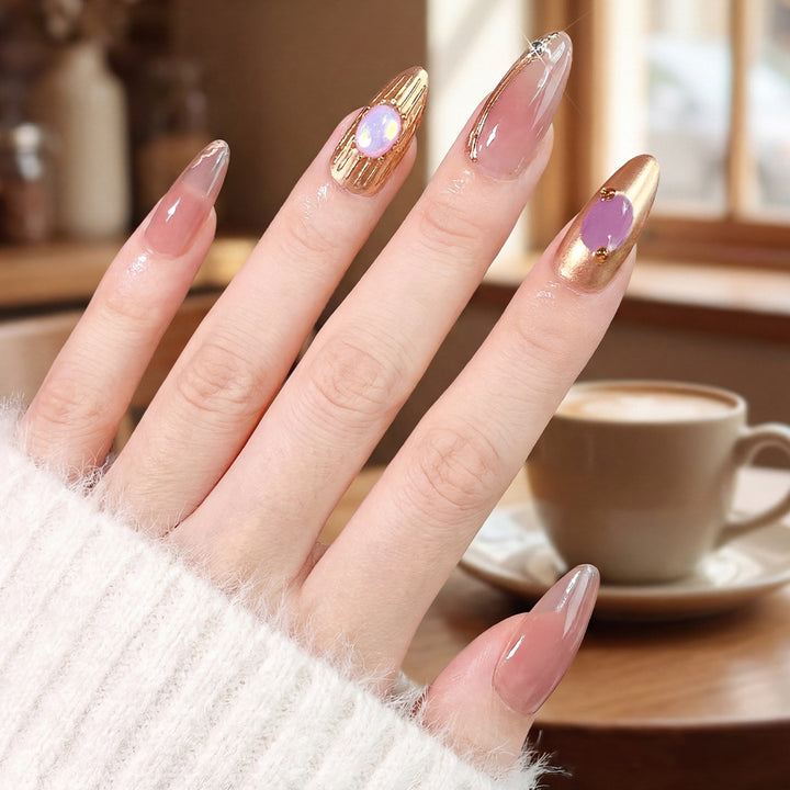 Elegant Press-On Nail Tips with Decorative Charms