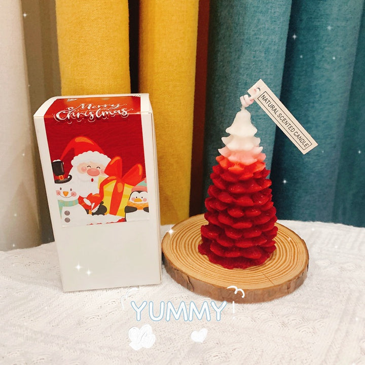Layered Pine-Form Scented Sculptural Candle with Decorative Gift Box