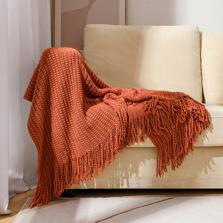 Textured Fringe Knit Throw Blanket Kalsten