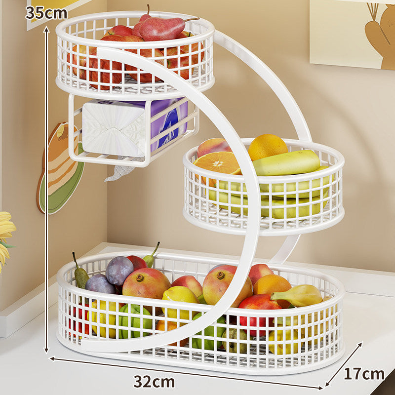 Three-Tier Curved Metal Mesh Countertop Fruit and Produce Storage Stand