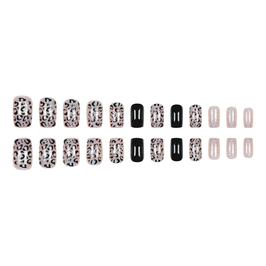 Decorative Press-On Nail Art Set with Glitter and Animal Print Kalsten