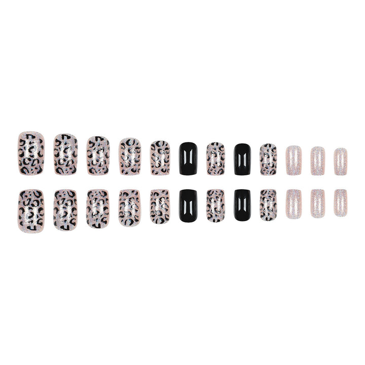 Decorative Press-On Nail Art Set with Glitter and Animal Print Kalsten