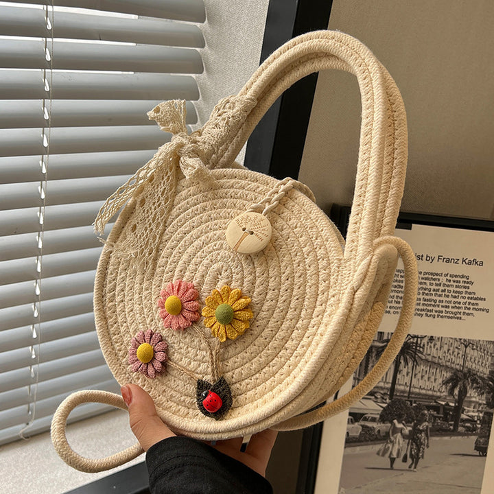 Handwoven Floral Accent Shoulder Bag