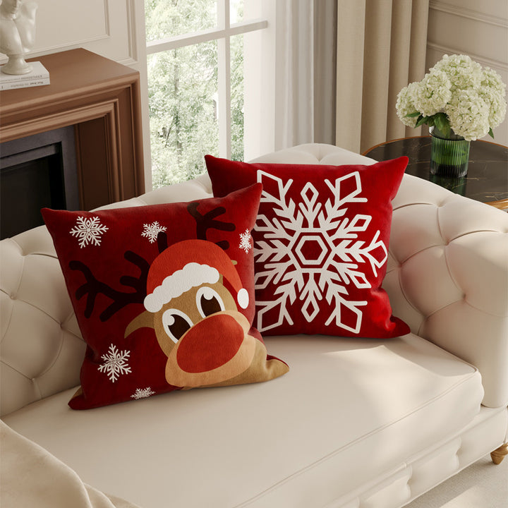 Festive Plush Decorative Throw Pillow Cover with Santa Illustration and Merry Christmas Script