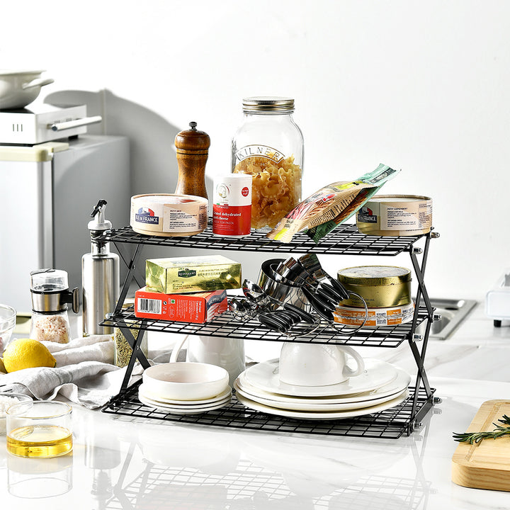 Foldable Kitchen Rack Made of Sturdy Metal Grid Kalsten