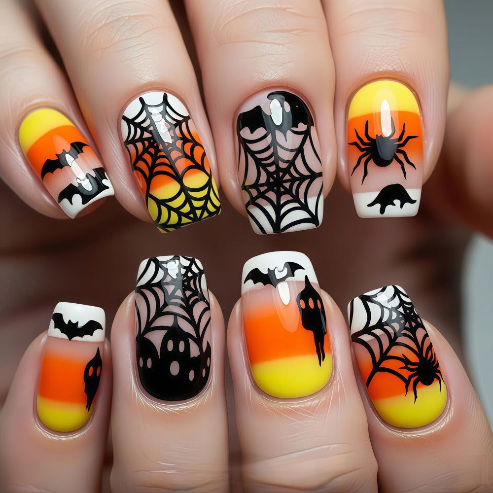 Creative Halloween-style artificial nails with spider and bat designs Kalsten